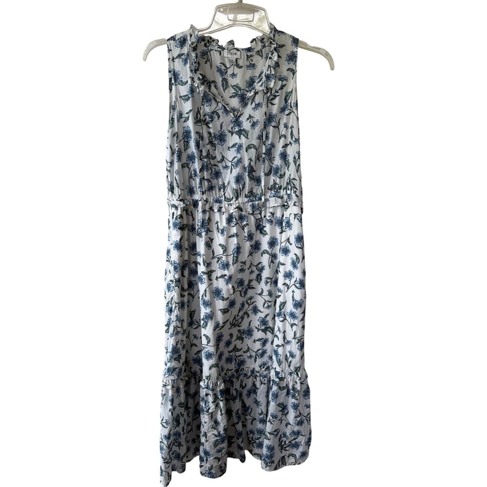 J. Crew printed Cotton tie-front midi dress white and blue floral pattern Size 6 - Picture 2 of 13